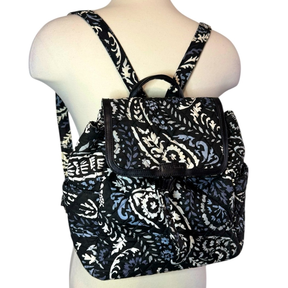 Vera Bradley Paisley Nior Fashion Backpack - Medium Size Blue /Black /White